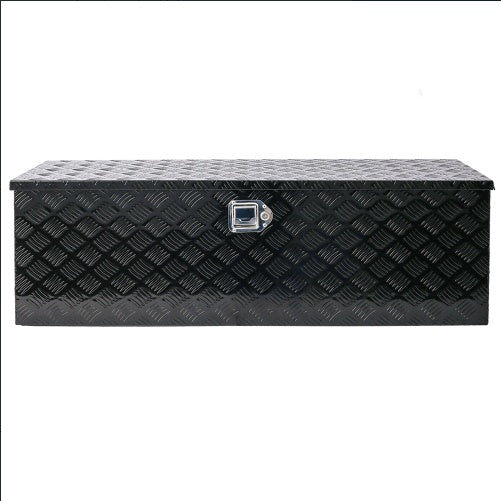 48 inch aluminum truck tool box in black diamond plate pattern with secure latch closure