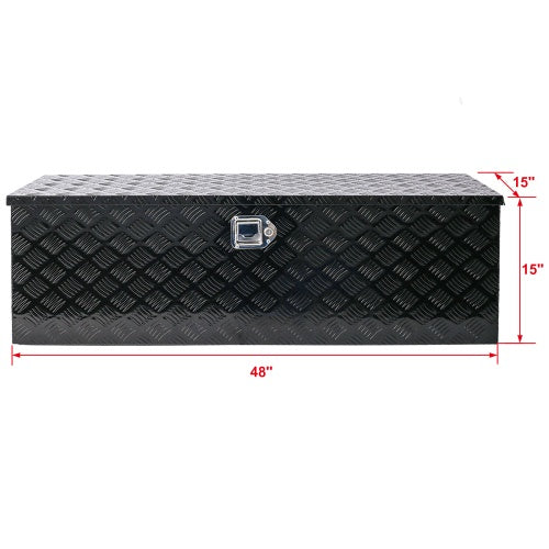48 inch aluminum truck tool box in black diamond plate design with front latch lock