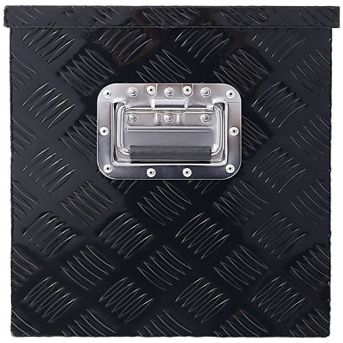 Shopi Vella 48 inch aluminum truck tool box in black with textured metal and silver handle