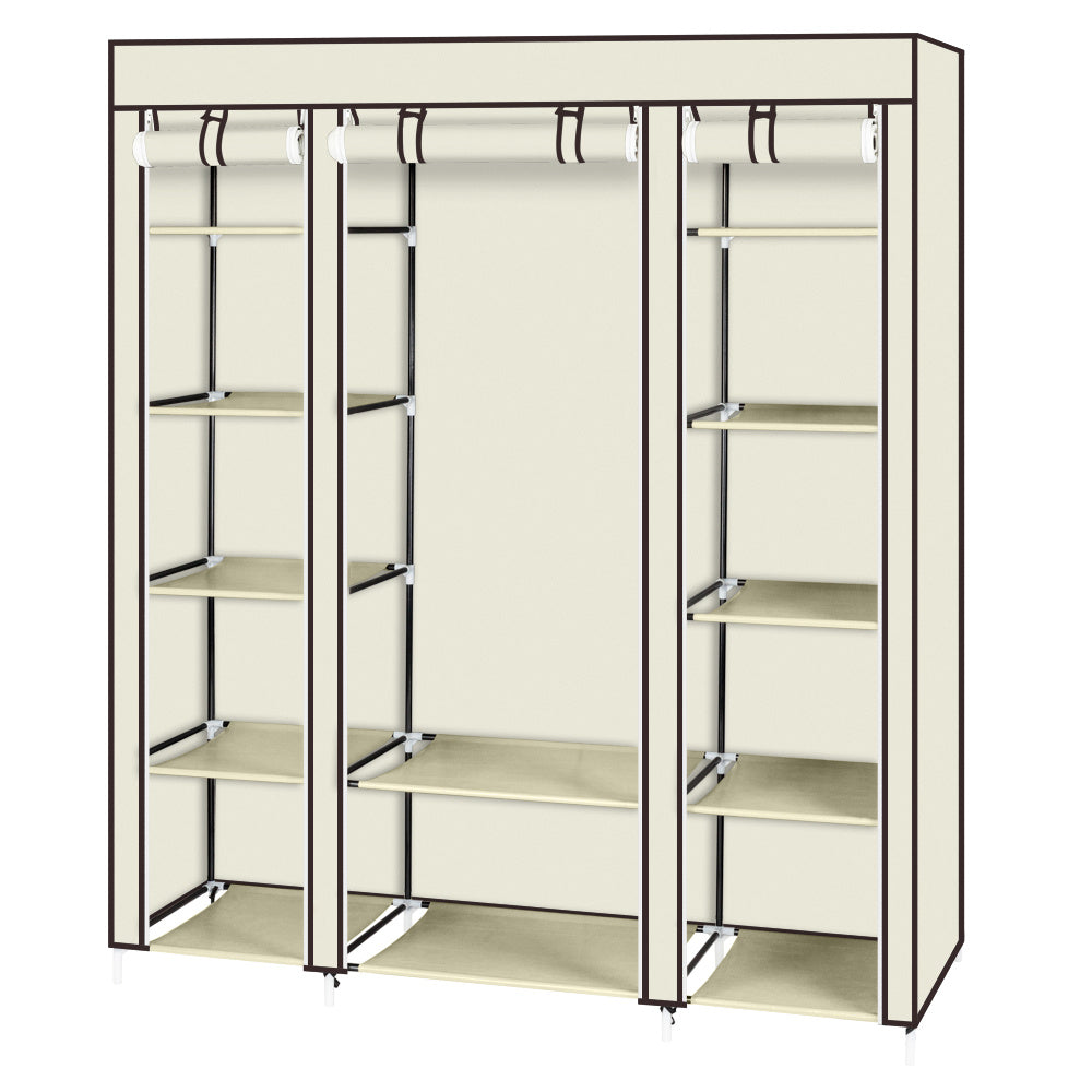 Shopi Vella 5 layer 12 compartment closet with beige fabric cover and metal frame for clothing storage