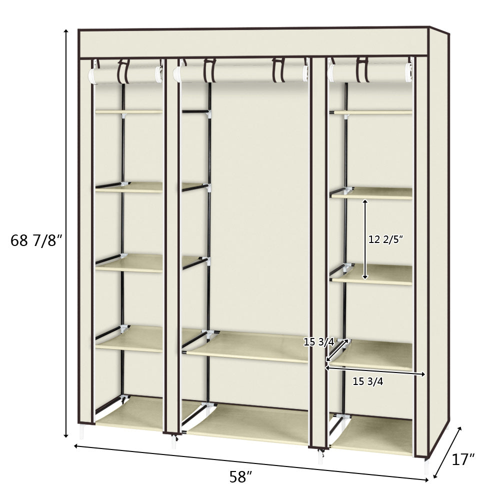 Shopi Vella 5 layer 12 compartment closet with fabric cover and multiple shelves for clothing storage