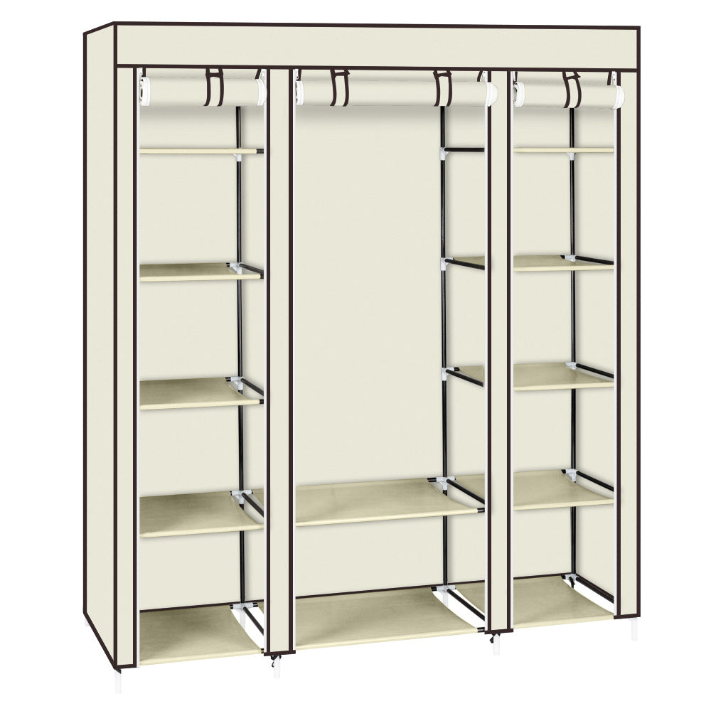 Shopi Vella 5 layer 12 compartment closet in beige with multiple shelves and hanging rods for clothing storage