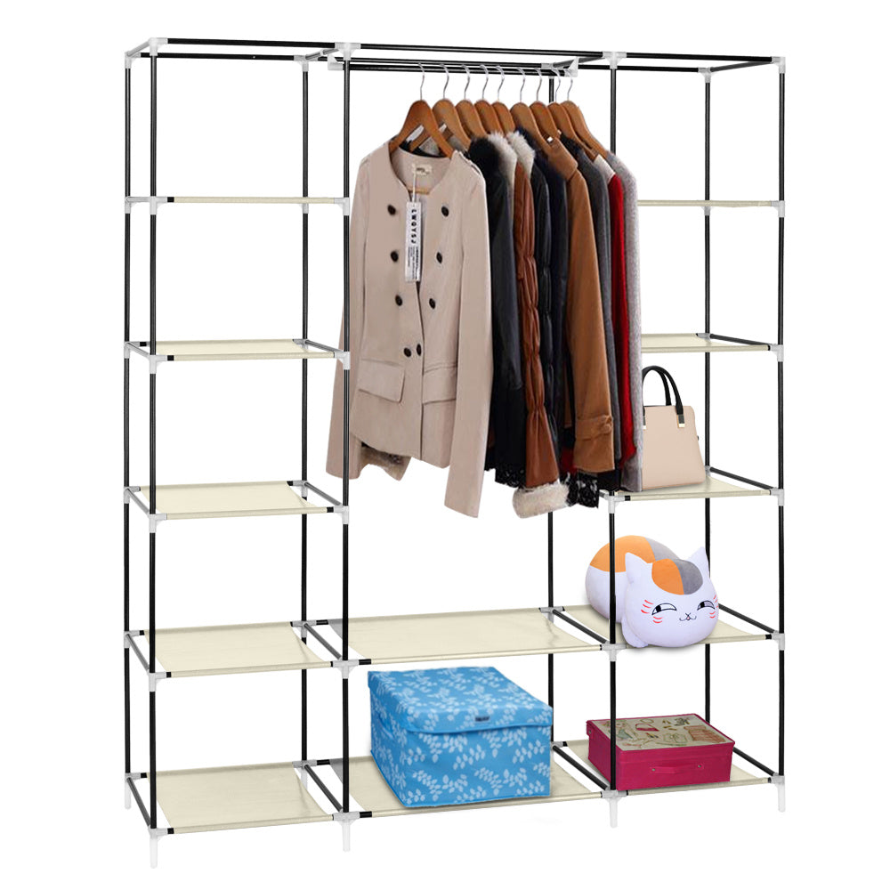 Shopi Vella 5 layer 12 compartment closet with hanging jackets and multiple storage shelves