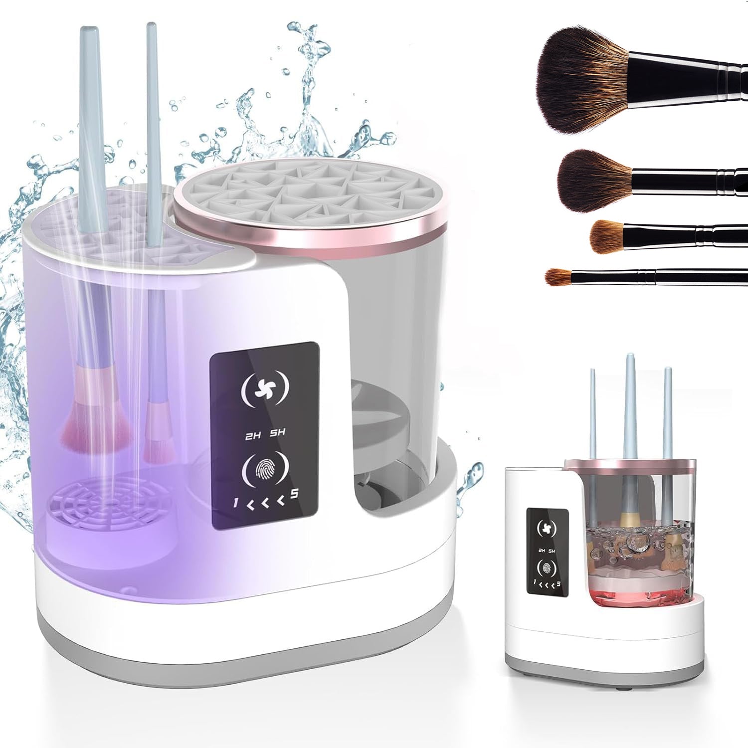 Shopi Vella automatic makeup brush cleaning device with dual compartments and digital control display