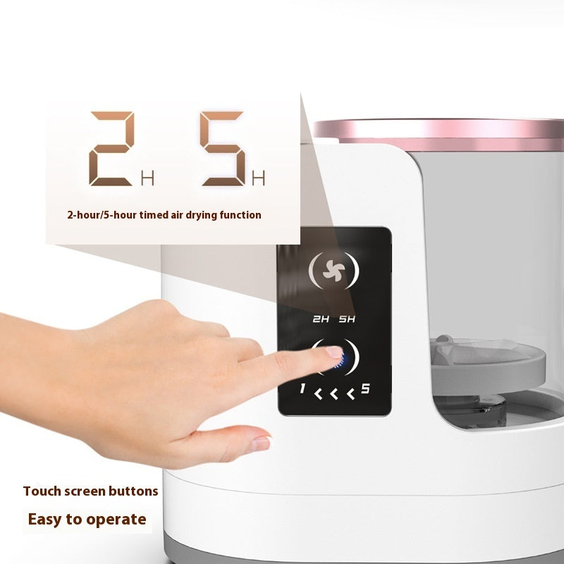 Shopi Vella automatic makeup brush cleaning device with touch screen buttons and timed air drying function