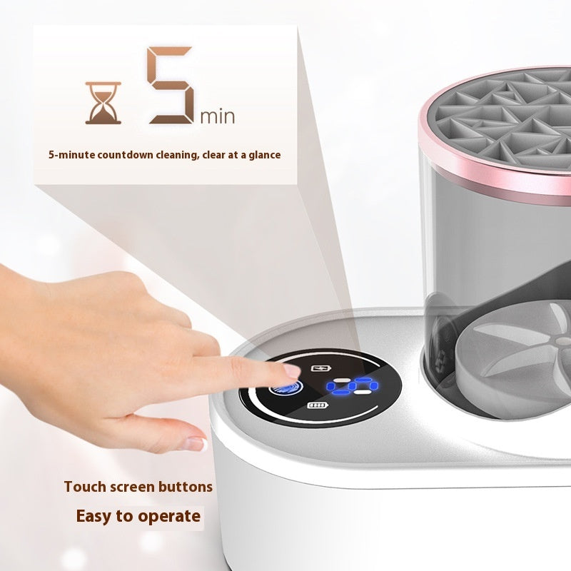 Shopi Vella automatic makeup brush cleaning device with touch screen buttons and 5-minute countdown timer