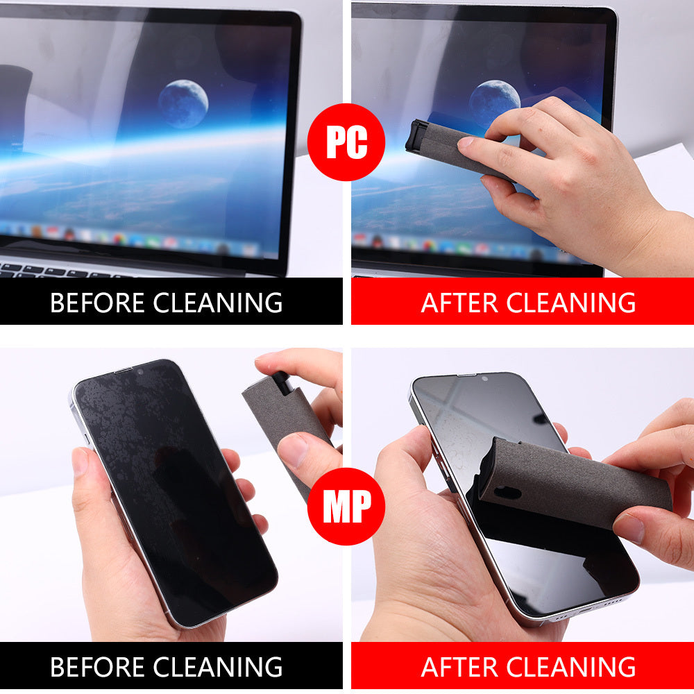 Compact screen cleaner with storage by Shopi Vella cleaning laptop and smartphone screens before and after use