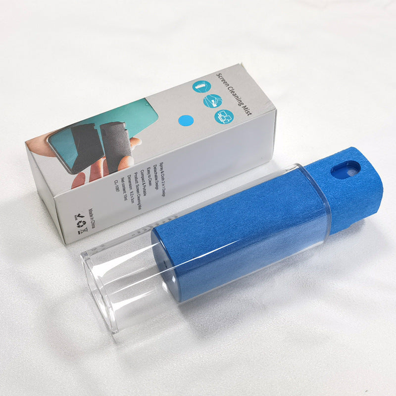Shopi Vella compact screen cleaner with storage in blue with transparent cover and packaging box
