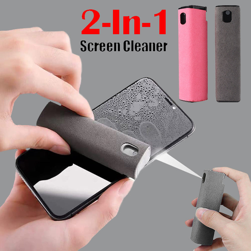Shopi Vella compact screen cleaner with storage for phones and devices in gray and pink colors