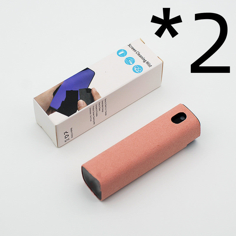 Shopi Vella compact screen cleaner with storage in coral color next to product packaging