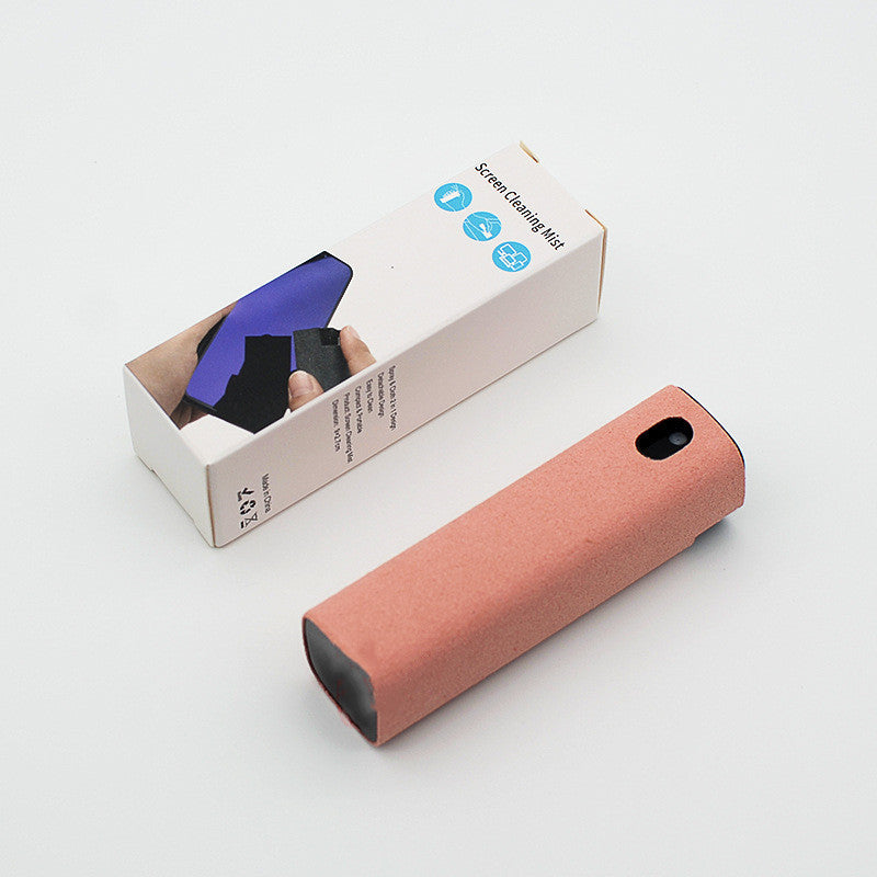 Shopi Vella compact screen cleaner with storage in a pink case beside its white packaging box