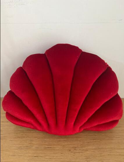 Shopi Vella cute shell nap pillow for kids in red velvet fabric shaped like a seashell