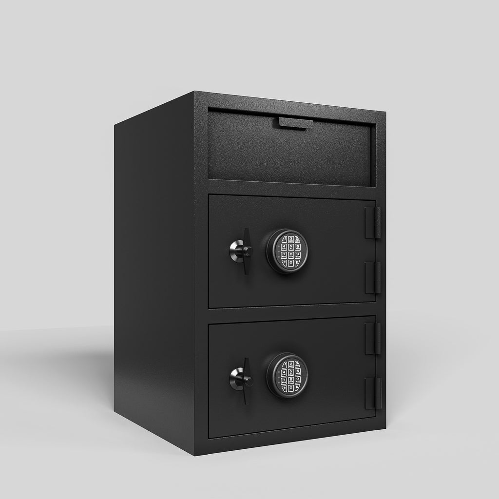 Shopi Vella black electronic code lock safe for office with dual compartments and secure keypad