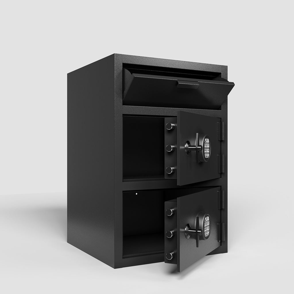 Shopi Vella black electronic code lock safe for office with dual compartments and secure storage