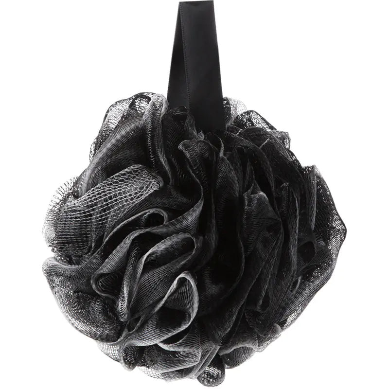 Black extra large bath sponge for men with soft mesh and hanging loop for easy drying