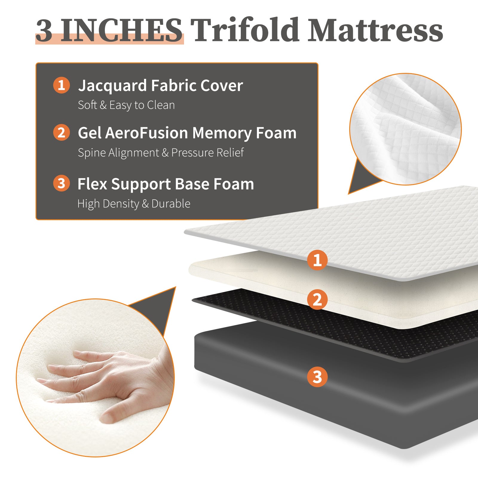 Shopi Vella foldable guest bed pad with jacquard fabric cover gel memory foam and flexible support base