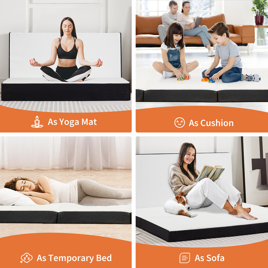 Shopi Vella foldable guest bed pad shown as yoga mat cushion temporary bed and sofa