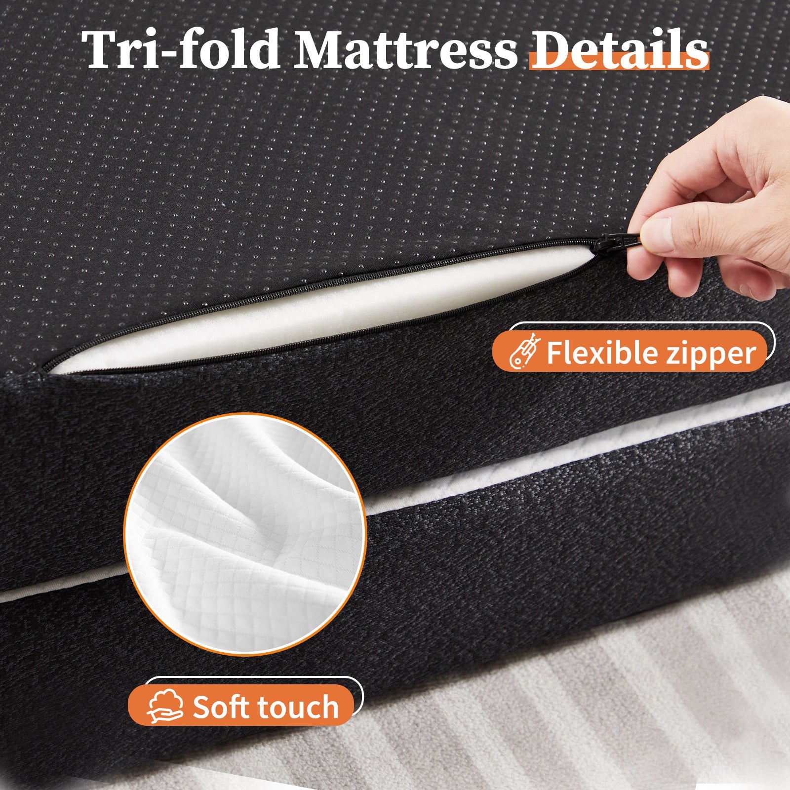 Shopi Vella foldable guest bed pad tri-fold mattress with flexible zipper and soft touch cover