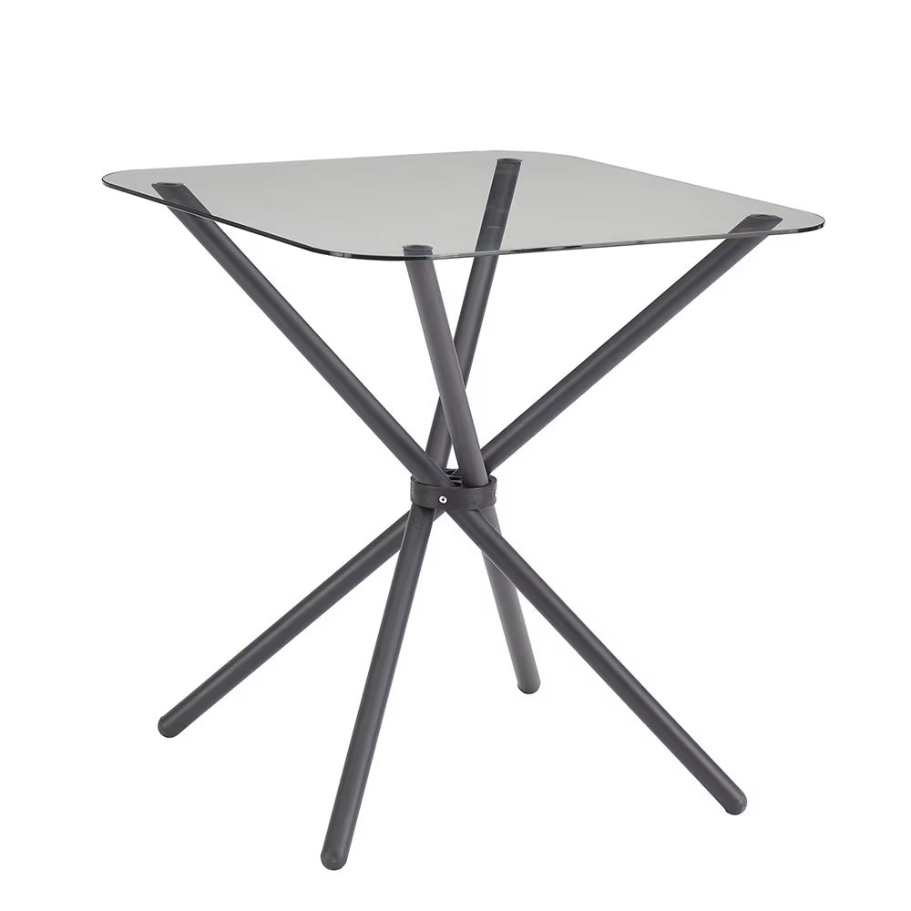 Shopi Vella glass dining set for 2 with modern square glass tabletop and metal frame