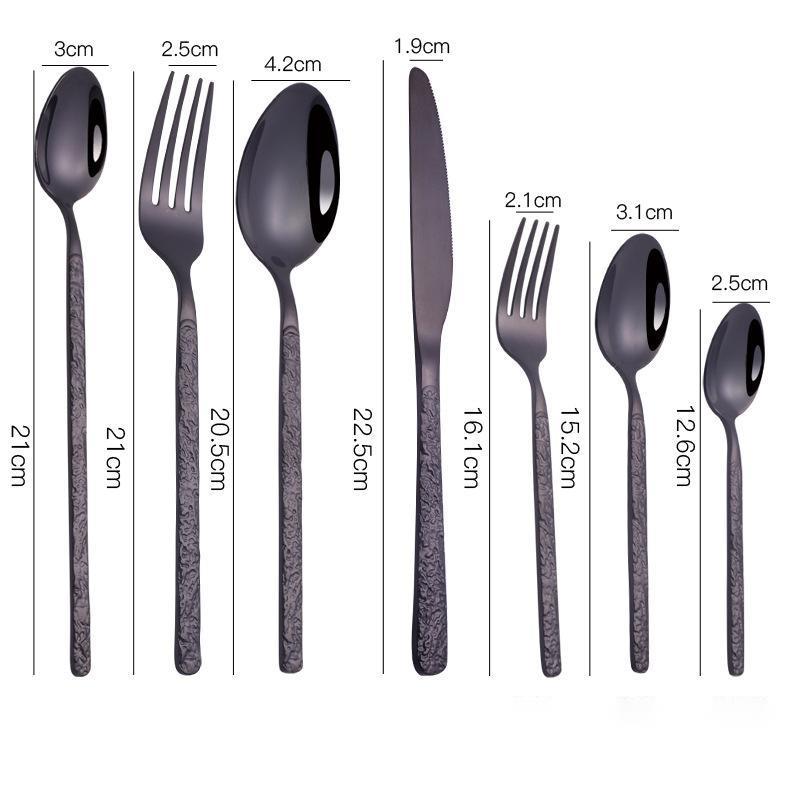 Shopi Vella black gold cutlery set for dinner parties with spoons forks and knives in various sizes