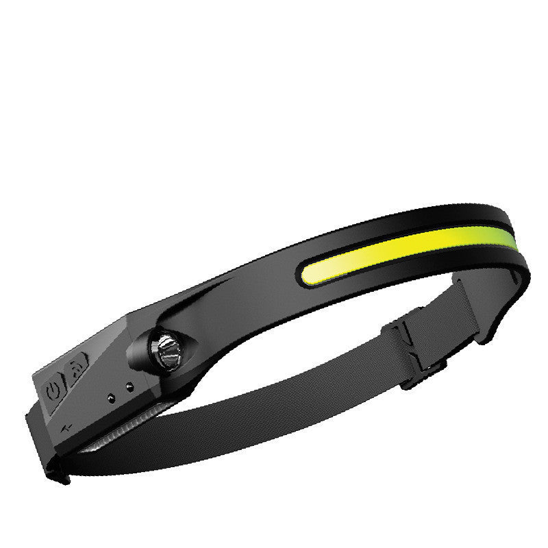 Shopi Vella induction riding headlamp with adjustable black strap and yellow reflective strip