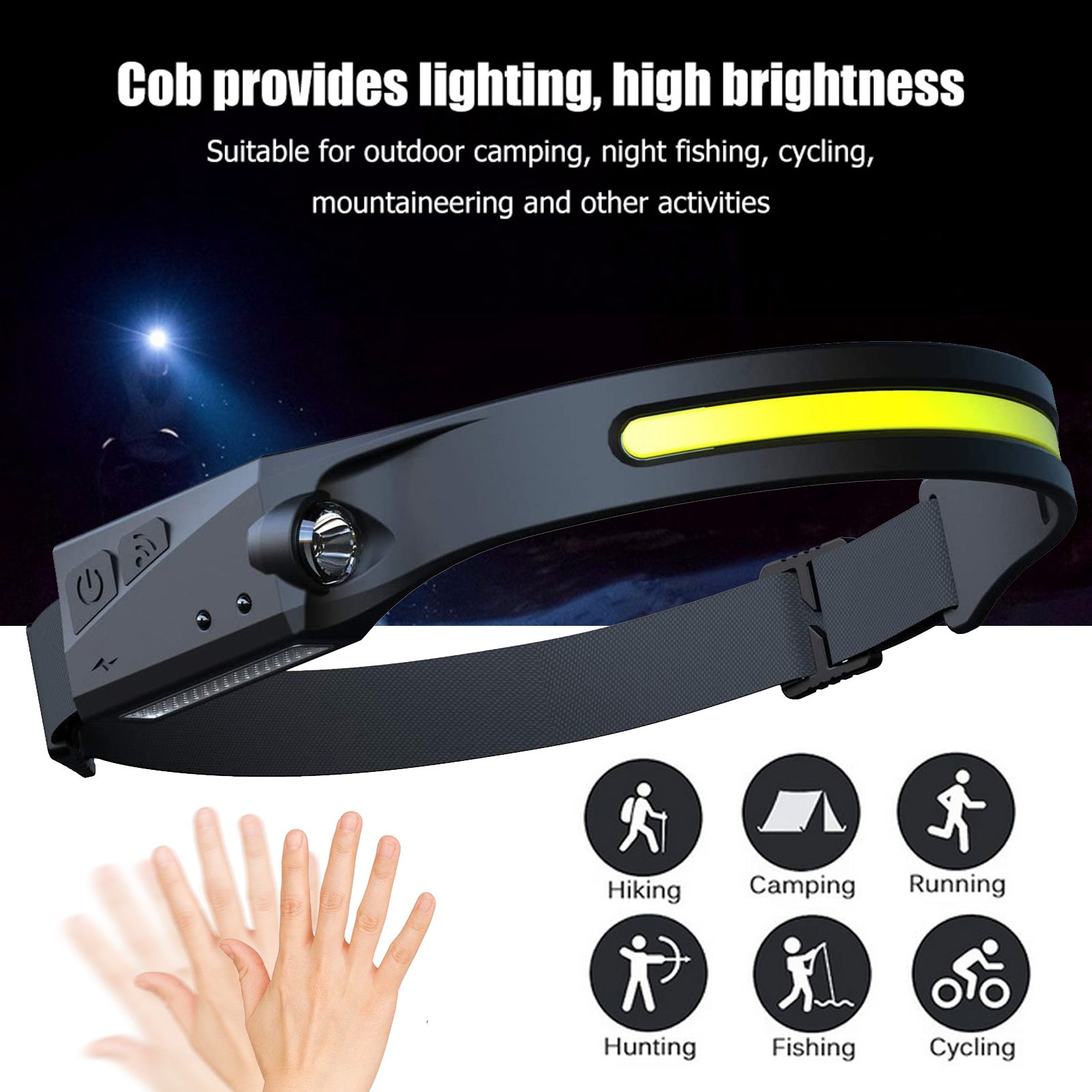 Shopi Vella induction riding headlamp with COB lighting and adjustable strap for outdoor activities