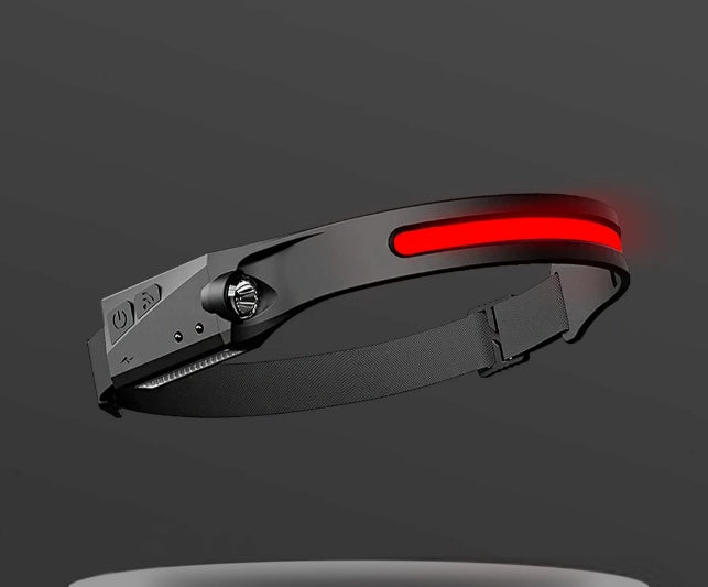 Shopi Vella induction riding headlamp with adjustable strap and bright red rear light for safety