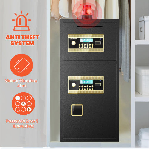 Large coin operated digital safe with anti theft system and vibration alert in black finish