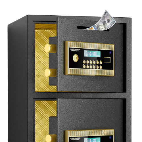 Shopi Vella large coin operated digital safe with gold interior and electronic keypad lock