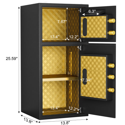 Shopi Vella large coin operated digital safe with gold interior and double compartment storage