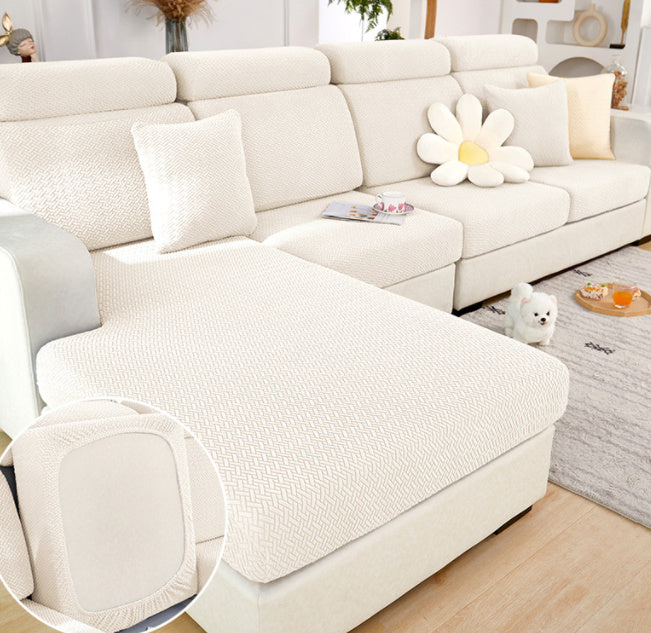 Shopi Vella machine washable sofa cushion cover on a white sectional sofa in a modern living room