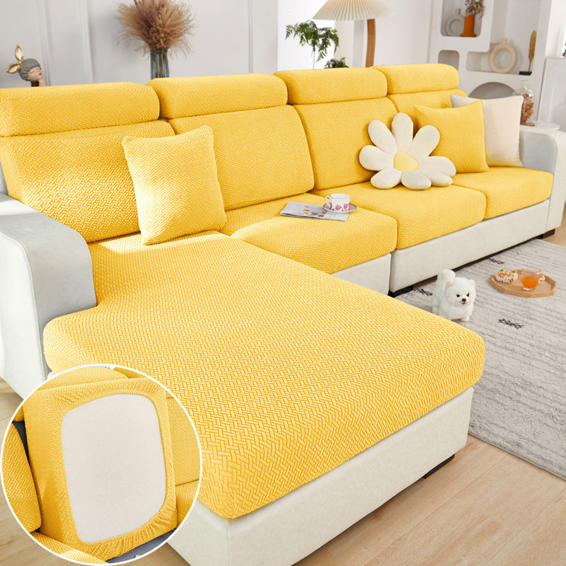Yellow machine washable sofa cushion cover by Shopi Vella on modern white sectional sofa