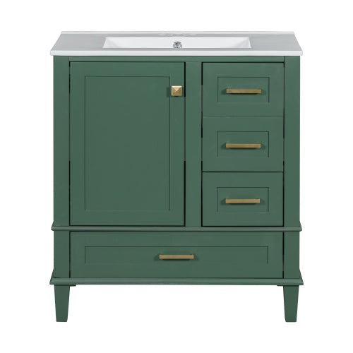 Shopi Vella modern bathroom cabinet solid wood with green finish and white countertop sink