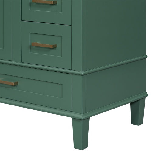 Shopi Vella modern bathroom cabinet solid wood in green with bronze handles and tapered legs