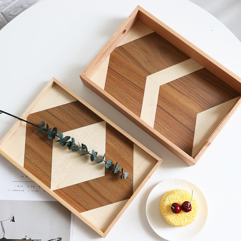 Modern dessert serving tray set with geometric wood design perfect for elegant dessert presentation