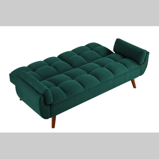 Shopi Vella modern fabric sofa for living room in dark green with tufted cushions and wooden legs
