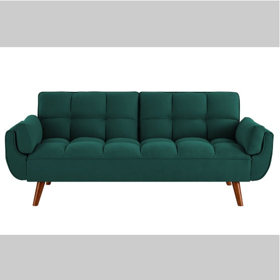 Shopi Vella modern fabric sofa for living room with deep green upholstery and wooden legs