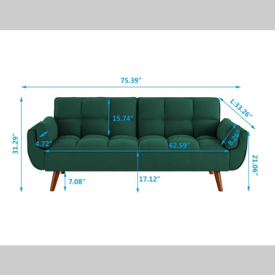 Shopi Vella modern fabric sofa for living room in green with wooden legs and tufted cushions