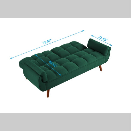 Shopi Vella modern fabric sofa for living room in green with tufted cushions and wooden legs