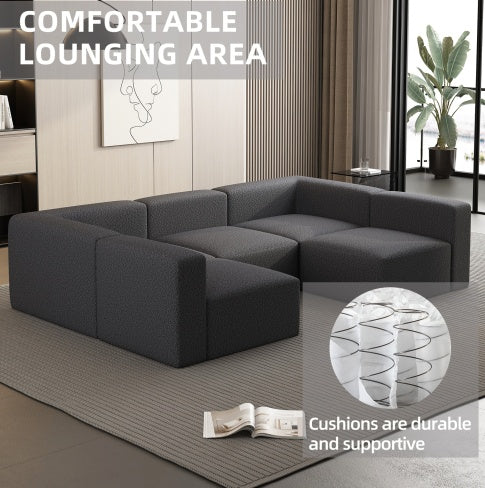 Shopi Vella modular sectional sleeper sofa in dark gray with durable supportive cushions in modern living room