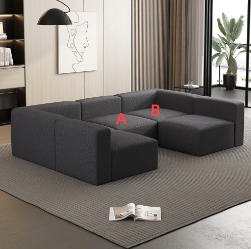 Shopi Vella modular sectional sleeper sofa in dark gray fabric arranged in a modern living room