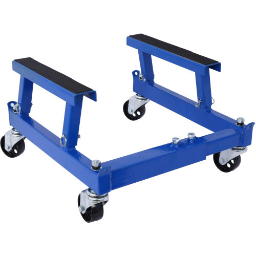 Shopi Vella blue motorcycle engine stand with wheels and sturdy frame for engine support