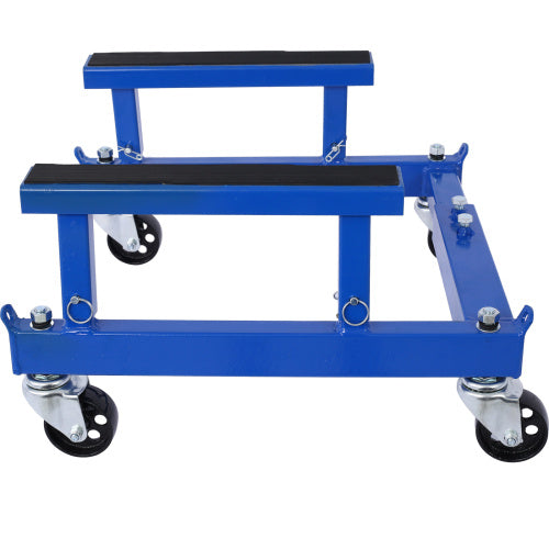 Shopi Vella blue motorcycle engine stand with wheels for easy engine support and mobility