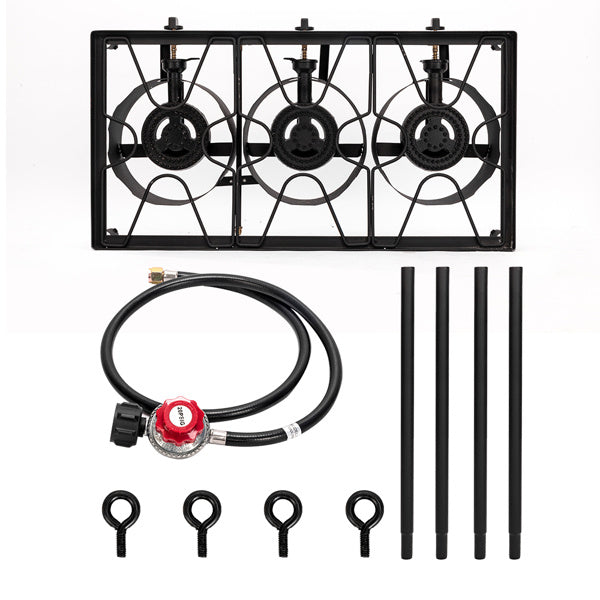 Shopi Vella multi burner kitchen gas stove with three burners and accessories for cooking