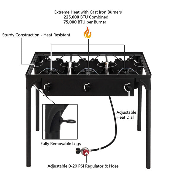 Shopi Vella multi burner kitchen gas stove with cast iron burners adjustable heat dial and removable legs