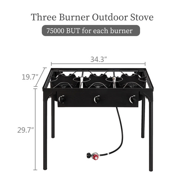 Shopi Vella three burner outdoor multi burner kitchen gas stove with sturdy legs and gas hose