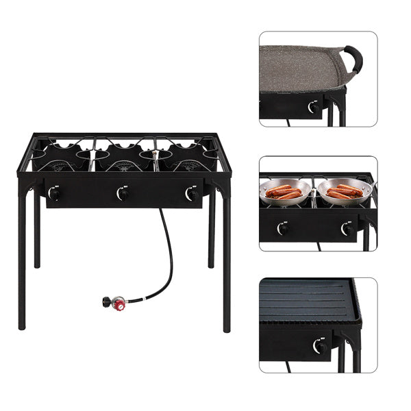Shopi Vella multi burner kitchen gas stove with three burners and stainless steel knobs for outdoor cooking