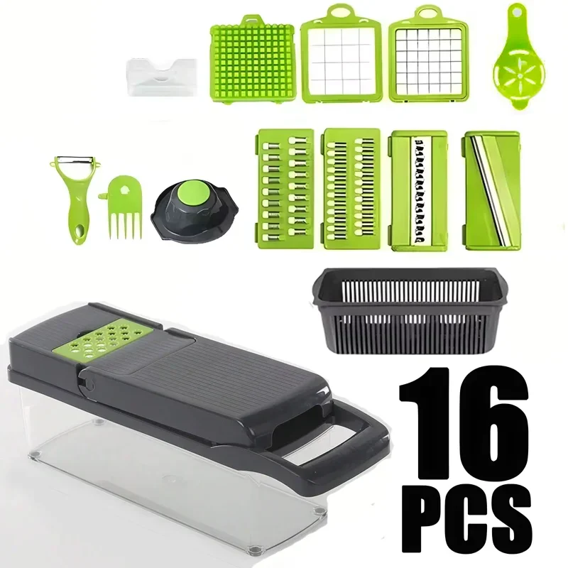 Shopi Vella multi functional vegetable slicer with 16 pieces including various blades and container