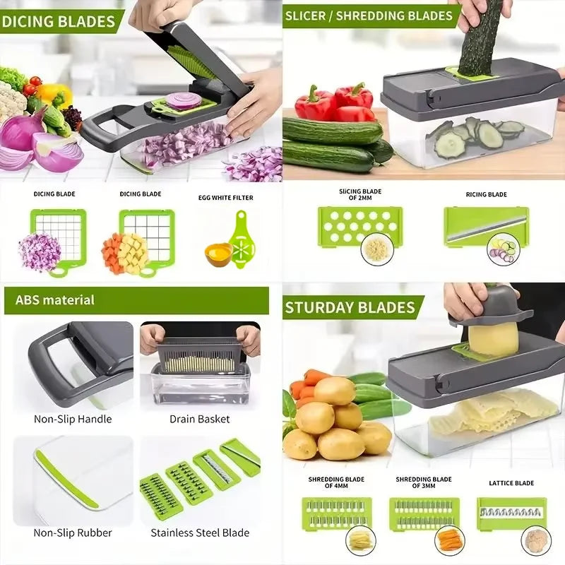 Shopi Vella multi functional vegetable slicer with dicing, slicing, shredding blades and non-slip handle
