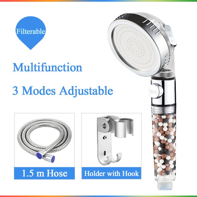 Shopi Vella negative ion shower head with 1.5 meter hose and holder with hook for home storage